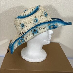 Som-Her Western Cowboy Hat White & Blue Large